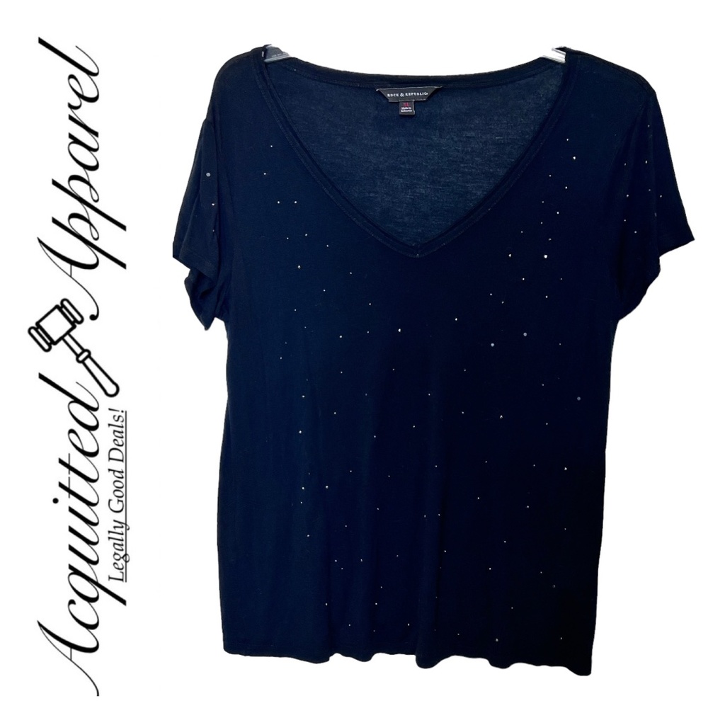 Rock & Republic Rhinestone Jewel Cap Sleeve Sheer Tee